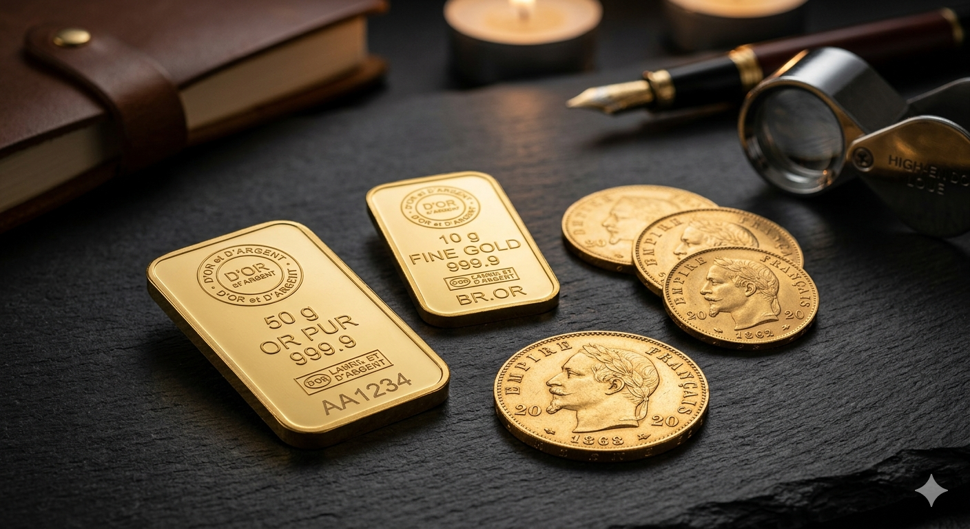 Lingots d'or et pièces d'or d'investissement comme valeur refuge chez BR.OR Plan de Campagne