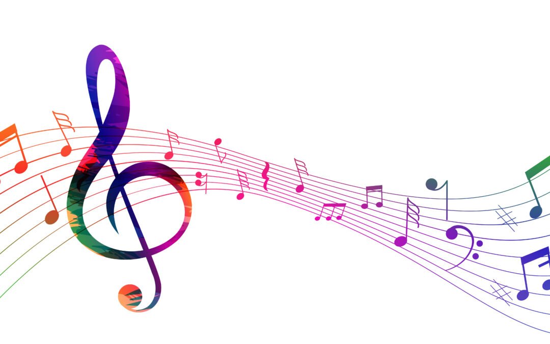 Illustration de notes de musique et clef de sol colorées pour la fête de la musique